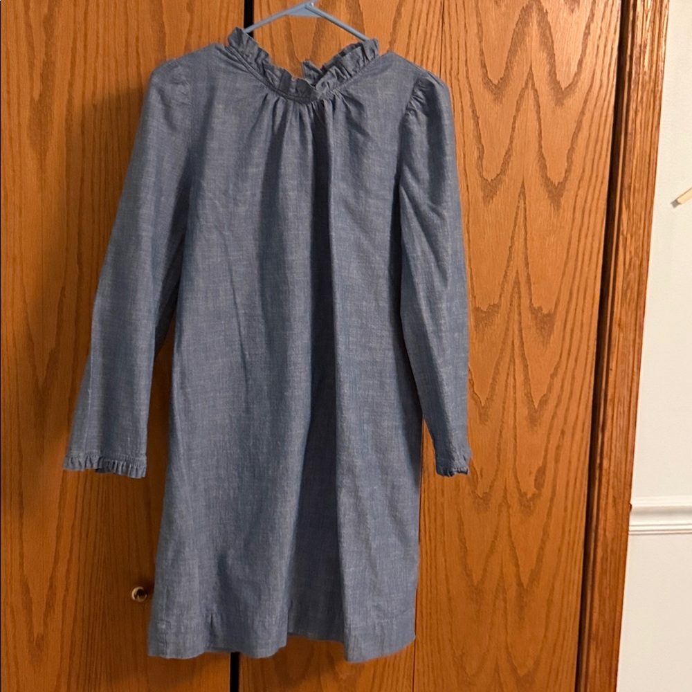J. Crew Denim Blue Top with Ruffled Collar